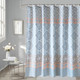 Floral Damask Shower Curtain - White, Blue & Peach
